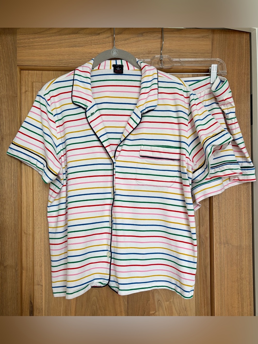 EUC J.CREW Dreamy Soft Cotton-Blend Pajama Drawstring Short Set L Rainbow Stripe